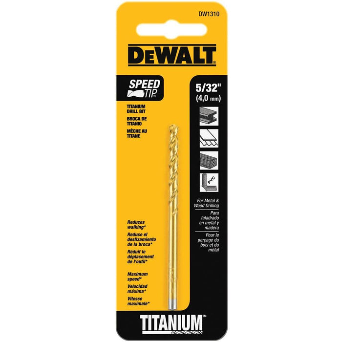 DEWALT DW1310 5/32-Inch, Titanium Nitride Coated, Split Point Twist Drill Bit