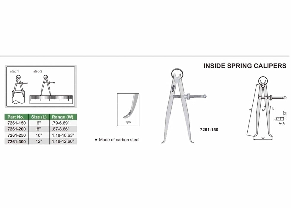 INSIZE 7261-300 Inside Spring Caliper, 12"