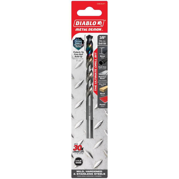 Diablo DMD38JP1 Metal Demon Drill Bits for Mild, Hardened and Stainless Steels, 3/8-Inch Diameter, 3-Flats Shank, 5.2-Inch Length