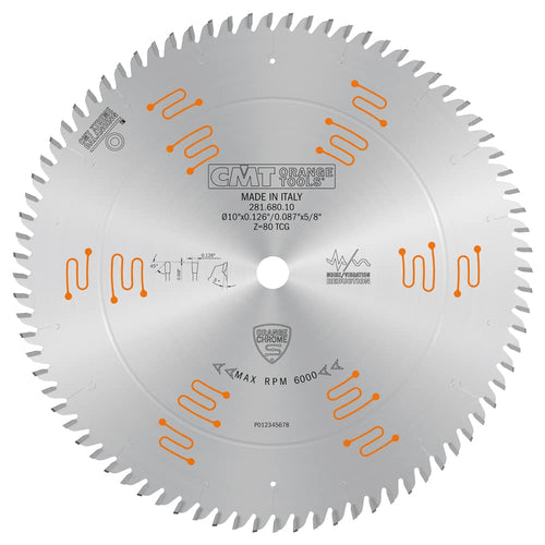 CMT 281.680.10 Orange Chrome Single Sided Laminate/Melamine Blade 10" x T80 TCG