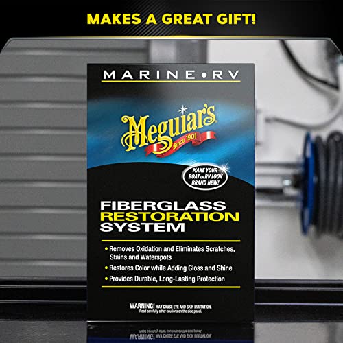 Meguiar's M4965 Marine/RV Fiberglass Restoration System, 3-Piece Marine Fiberglass Repair Kit Featuring Oxidation Remover for Boat Care Plus Boat Polish and Wax