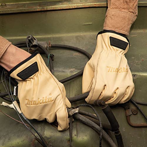 Makita Unisex 100% T 04189 100 Genuine Leather Cow Driver Gloves Medium, Light Brown, Medium US