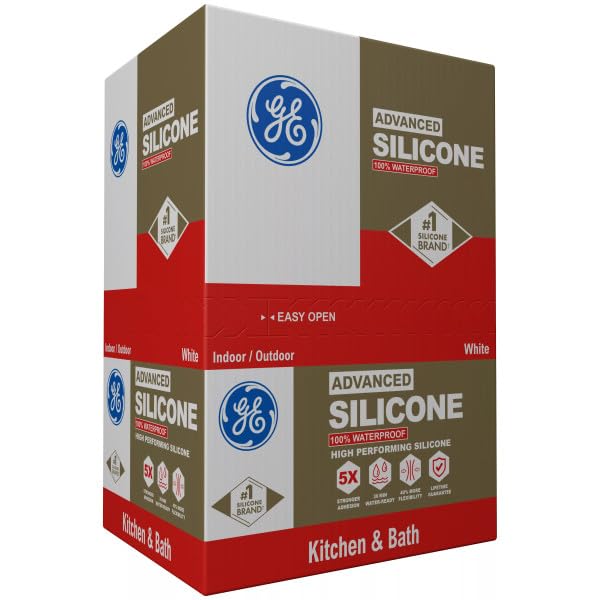 GE Advanced Silicone Caulk for Kitchen & Bathroom, White, 10 fl oz Cartridge - 100% Waterproof Silicone Sealant, 5X Stronger Adhesion, Shrink & Crack Proof (Pack of 12)