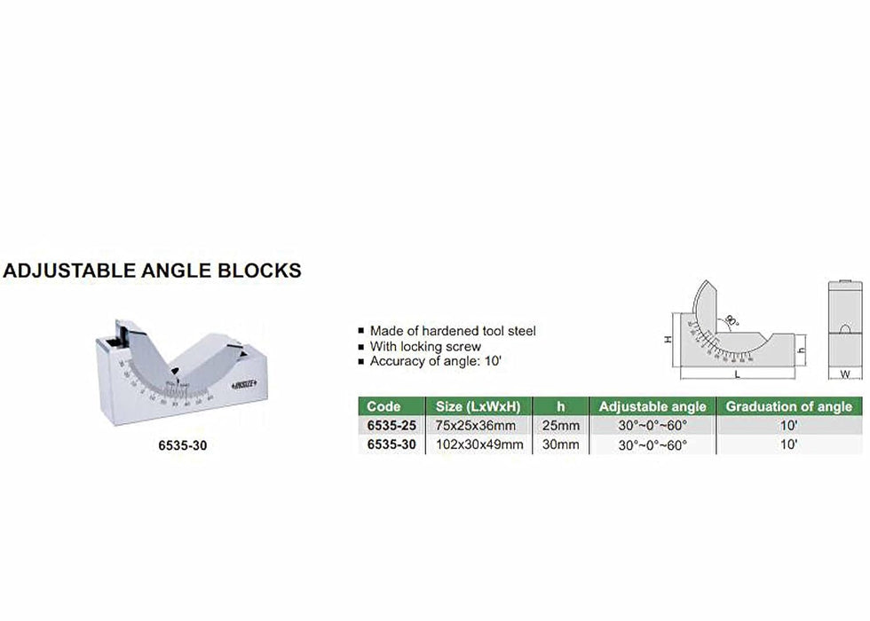 INSIZE 6535-25 Adjustable Angle Block, 3.0" x 1.0" x 1.4"