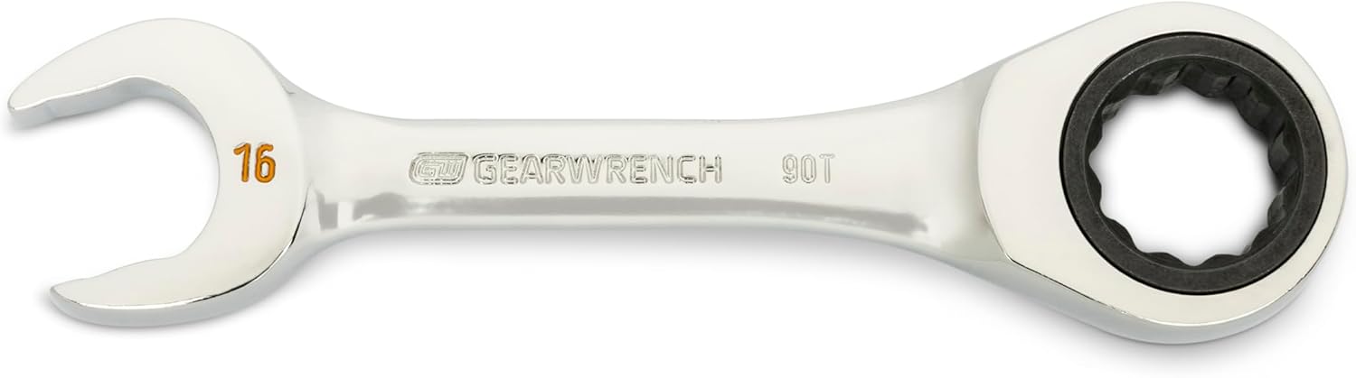 GEARWRENCH 16mm 90-Tooth 12 Point Stubby Combination Ratcheting Wrench | 86846