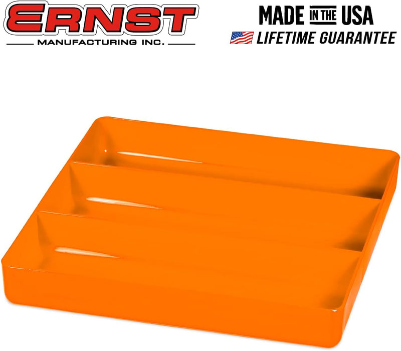 Ernst Manufacturing Toolbox Tray: Stackable Tray in Orange with 3 Compartments - Ideal for Trades, Mechanics, Electricians, Plumbers, Household Use, Hobbies, and More - Heavy Duty - Made in the USA