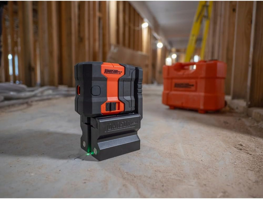 Johnson JDT300-GN3D Laser Level, Self-Leveling Kit 3 Dot Laser with GreenBrite Technology, Magnetic Base, Hard-shell Carry Case, Floor Mount