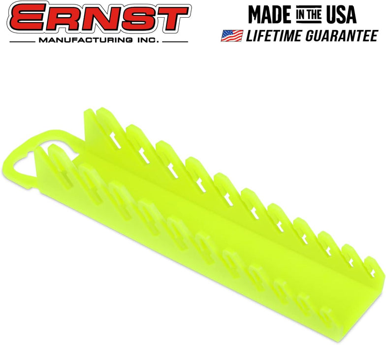 Ernst Manufacturing 11-Wrench Stubby Gripper Portable Wrench Organizer - High Visibility, Fits 3/8" to 1", Ergonomic Design (Model 5078HV) 11 Tool Hi-viz