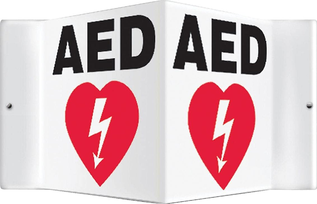 Accuform PSP609 Projection Sign 3D, "AED" with Graphic, 6" x 5" Panel, 0.10" Thick High-Impact Plastic, Pre-Drilled Mounting Holes, Red/Black on White 3D Projection