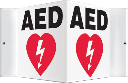 Accuform PSP609 Projection Sign 3D, "AED" with Graphic, 6" x 5" Panel, 0.10" Thick High-Impact Plastic, Pre-Drilled Mounting Holes, Red/Black on White 3D Projection
