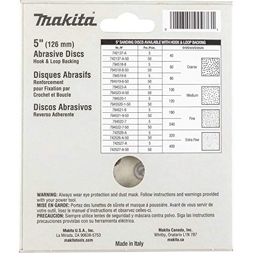Makita 794519-6-50 5-Inch 80-Drit Hook and Loop Abrasive Disc, 50 per package
