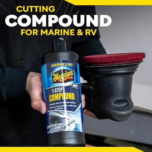 Meguiar's M6732 Marine/RV One Step Compound, Remove Oxidation, Stains, Scratches, and Water Spots, Restore The Color and Shine of Fiberglass Gel Coat Finishes, 32 Oz Bottle