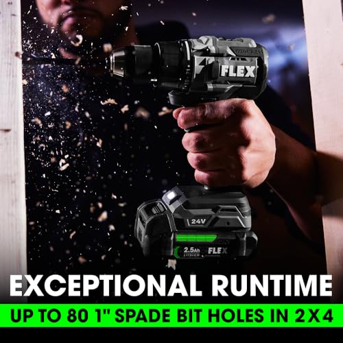 FLEX 24V Brushless Cordless 4-Tool Combo Kit: Drill Driver, Impact Driver, Reciprocating Saw, Work Light with (2) 2.5 Ah Lithium Batteries and 160W Fast Charger