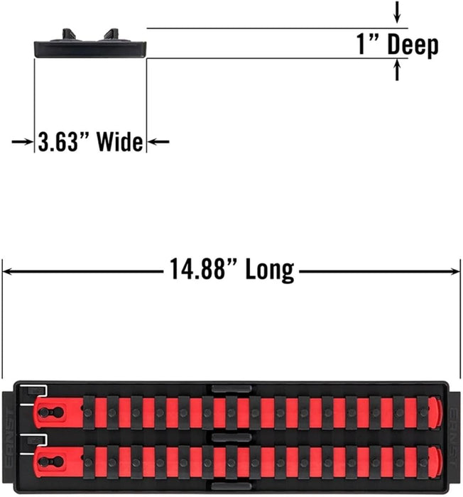Ernst Manufacturing - 8492 Socket Boss 2-Rail 1/4-Inch-Drive Socket Organizer, 13-Inch, Red - Made in the USA 13-INCH 1/4" Red