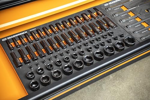GEARWRENCH 66 Piece 1/4", 3/8", 1/2" Drive 6 Point Metric Impact Socket Set in Foam Storage Tray - GWMSISKMM