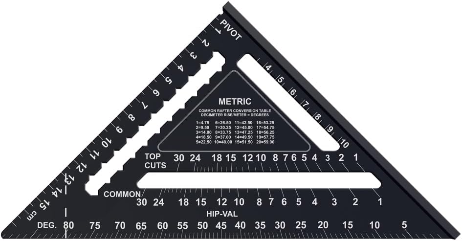 Johnson 1956-1800 Metric Johnny Square Professional Easy-Read Aluminum Rafter Square, 18cm, Black, 1 Square 18cm Metric