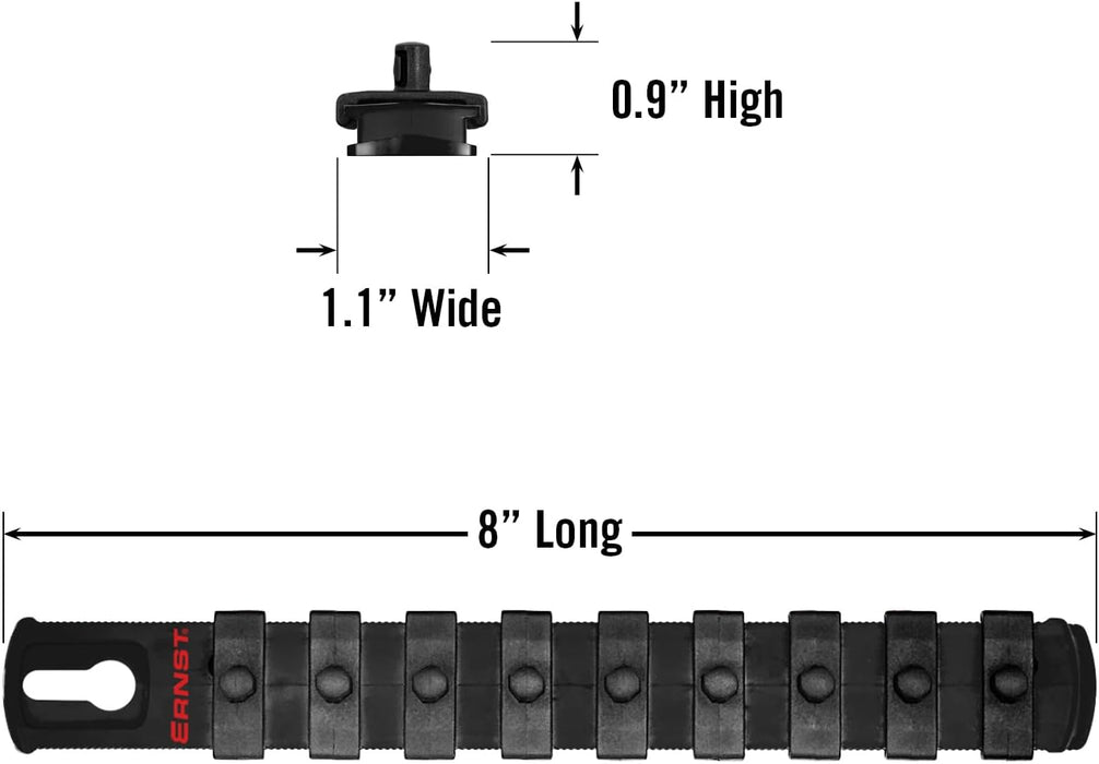 Ernst Manufacturing 8-Inch Magnetic Socket Organizer with 9 1/4-Inch Twist Lock Clips, Black (8426M-Black-1/4) 8-Inch 3/8-Inch Twist Clips Black