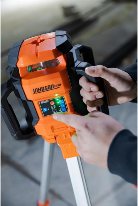 Johnson JRT300-GNHV-K Self-Leveling Dual Slope Rotary Laser Kit with GreenBrite Technology, 4,000FT Range, Lithium Ion Batteries, Magnetic Target, Laser Detector, Remote Control