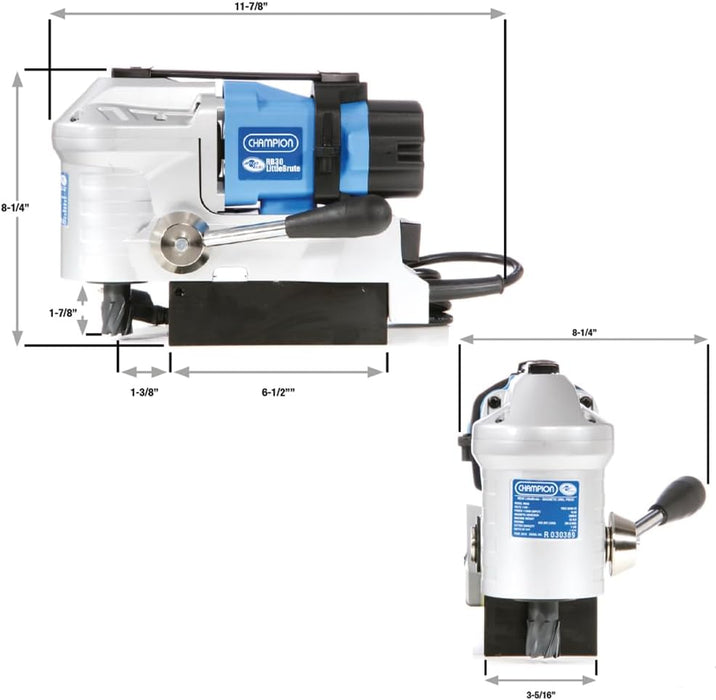 RotoBrute | ‎RB30 | Champion Cutting Tool RotoBrute RB30 LittleBrute Low Profile, Lightweight, Portable Magnetic Drill Press: Up to 1-3/8" Diameter, 1-3/16" Depth of Cut