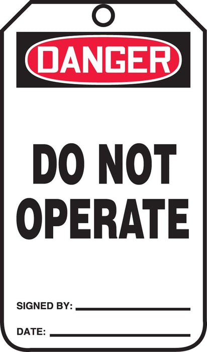 Accuform Signs MDT189CTP Safety Tag, "Danger DO NOT Operate", 5.75" Length x 3.25" Width x 0.010" Thickness, PF-Cardstock (Pack of 25)