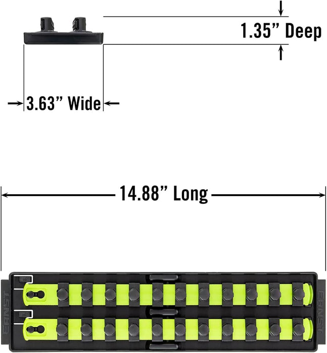 Ernst Manufacturing 8469HV 13-Inch Socket Boss, Premium 2-Rail 1/2-Inch-Drive Socket Organizer, High Visibility - Made in the USA
