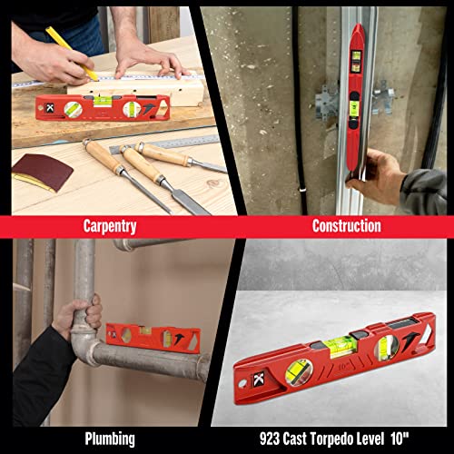 Kapro - 923 Professional Cast Aluminum Torpedo Level - Features Dual-View Plumb Site - Magnetic - VPA Tested