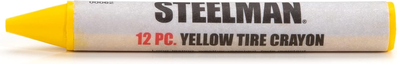 Steelman 00062 Yellow Tire Marking Crayons for Mechanics, Marks Damage on Wet and Dry Tires (Pack of 12)
