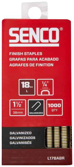 Senco L17BABR 1-1/2" 18 Gauge 1/4" Crown Finish Staples, Galvanized Finish (1000 Count)