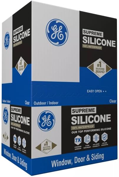 GE Supreme Silicone Caulk for Window & Door, Clear, 10 fl oz Cartridge, 100% Waterproof Silicone Sealant, 7X Stronger Adhesion, Shrink & Crack Proof (Pack of 12)