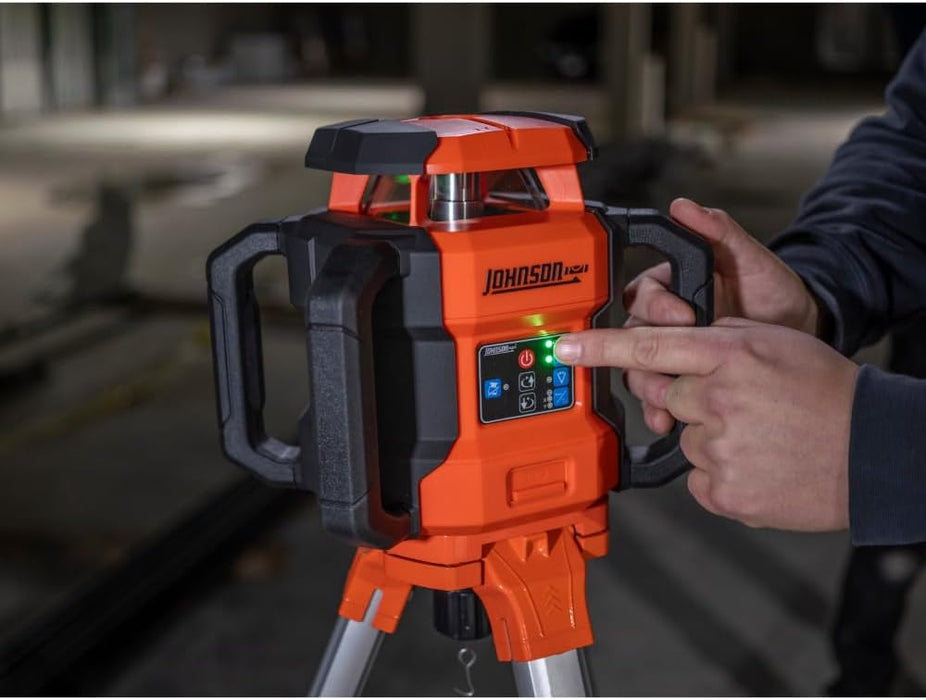 Johnson JRT300-GNHV-K Self-Leveling Dual Slope Rotary Laser Kit with GreenBrite Technology, 4,000FT Range, Lithium Ion Batteries, Magnetic Target, Laser Detector, Remote Control