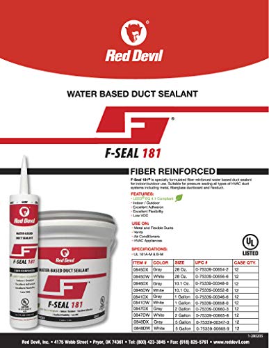 Red Devil 0846DX F Seal 181 Fiber Reinforced Water Based Duct Sealant, 10.1 oz., Gray, 1 Pack