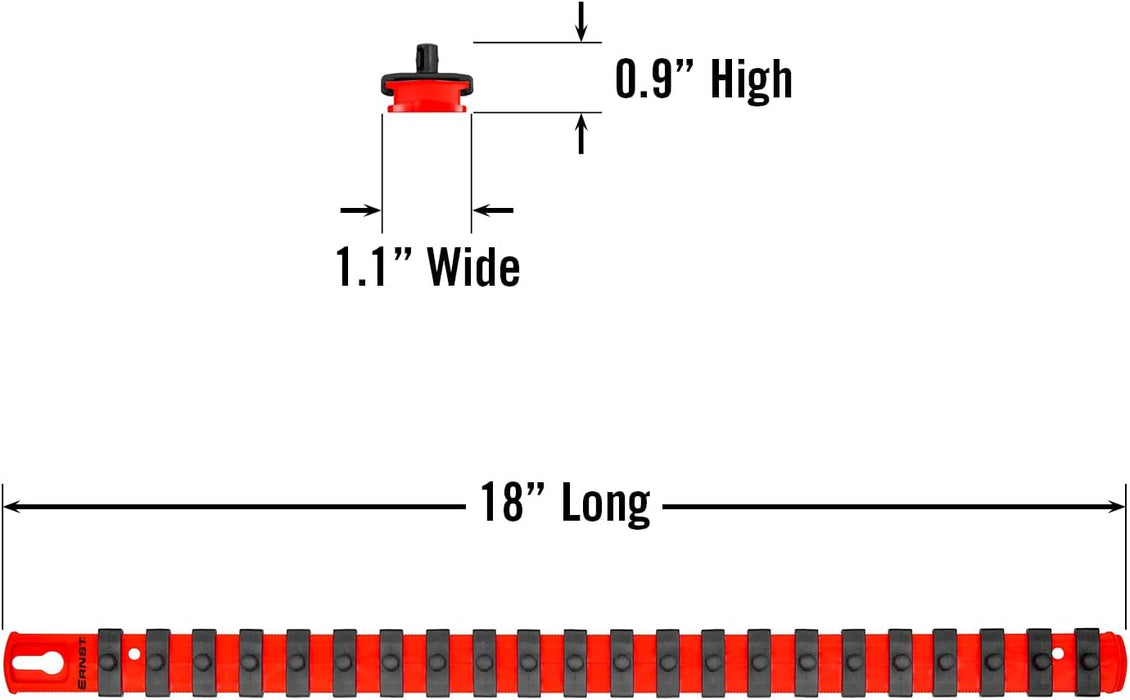 Ernst Manufacturing 18-Inch Socket Organizer with 22 1/4-Inch Twist Lock Clips, Red (8400-Red-1/4) 18-Inch 1/4-Inch Twist Clips Red
