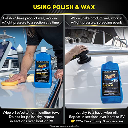Meguiar's M4965 Marine/RV Fiberglass Restoration System, 3-Piece Marine Fiberglass Repair Kit Featuring Oxidation Remover for Boat Care Plus Boat Polish and Wax