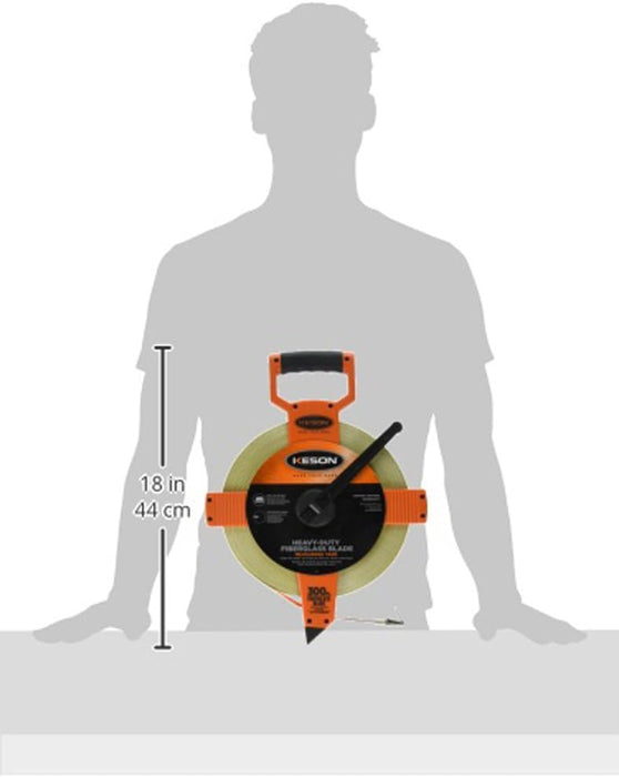 Keson OTR18M300 Open Reel Fiberglass Tape Measure Reel with Double Hook (Graduations: ft., in., 1/8 & m, cm, 2mm), 100M/300-Foot