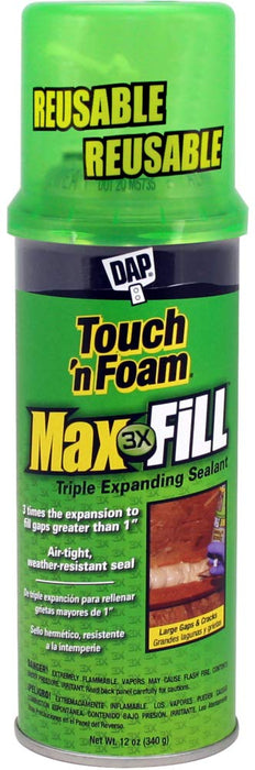 DAP 7565000043 Touch ‘n Foam Max Fill Maximum Expanding Foam Sealant, Off White, 12 Oz