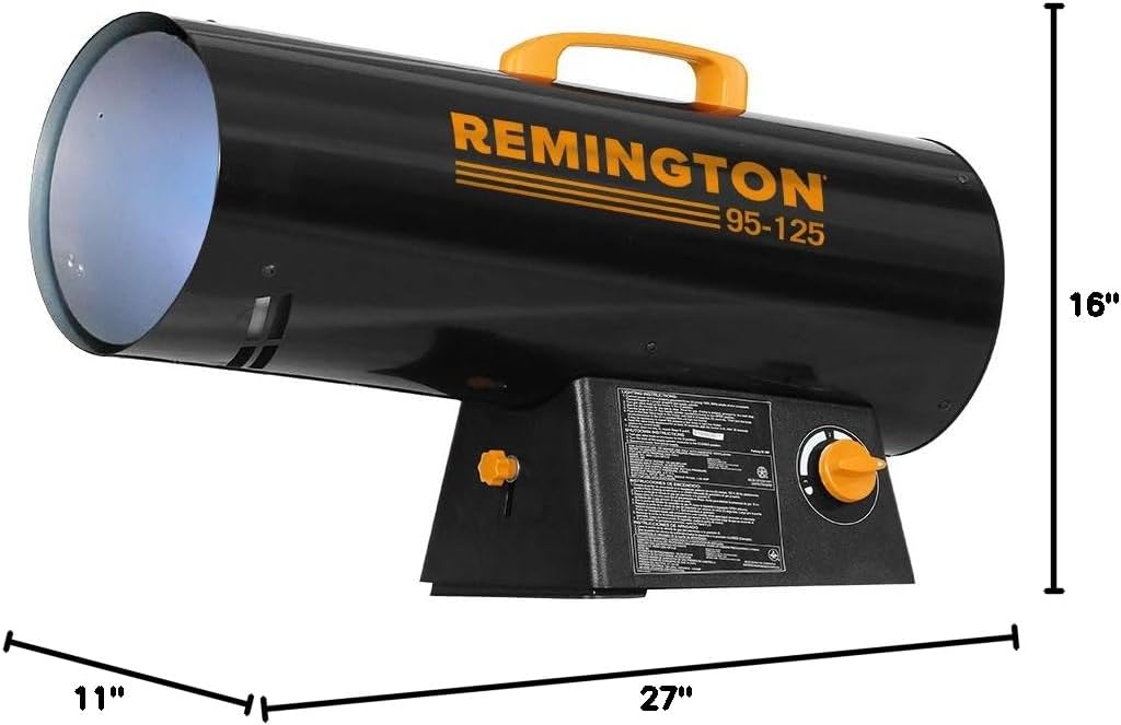 Remington REM-125V-GFA-O 125,000 BTU LP Propane Forced Air Heater, For Warehouses, Construction Sites, and Workshops
