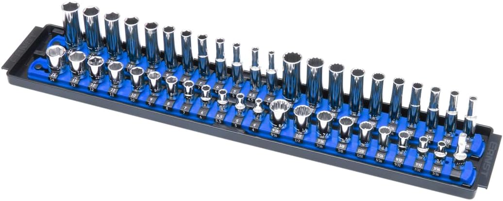 Ernst Manufacturing 19-Inch Socket Boss 2-Rail 1/4-Inch-Drive Socket Organizer, Blue (8455) - Made in USA 19-INCH 1/4" Blue