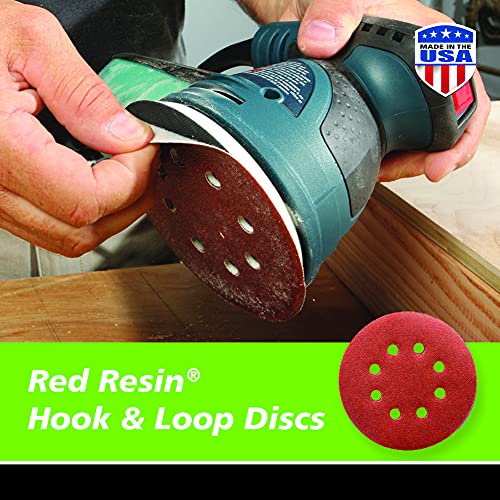 Gator 5" Random Orbit Hook & Loop Red Resin Aluminum Oxide Sanding Discs, 8-Hole, 320 Grit, 50 Pack
