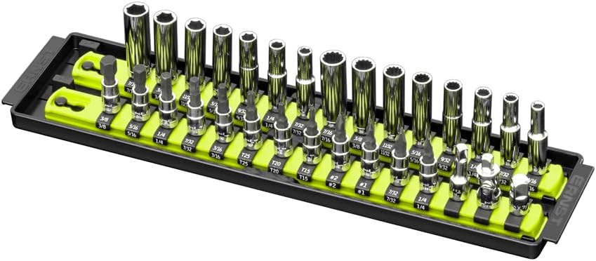 Ernst Manufacturing 8467HV 13-Inch Socket Boss, Premium 2-Rail 1/4-Inch-Drive Socket Organizer Rails, High Visibility - Made in the USA 13-INCH 1/4" Hi-viz