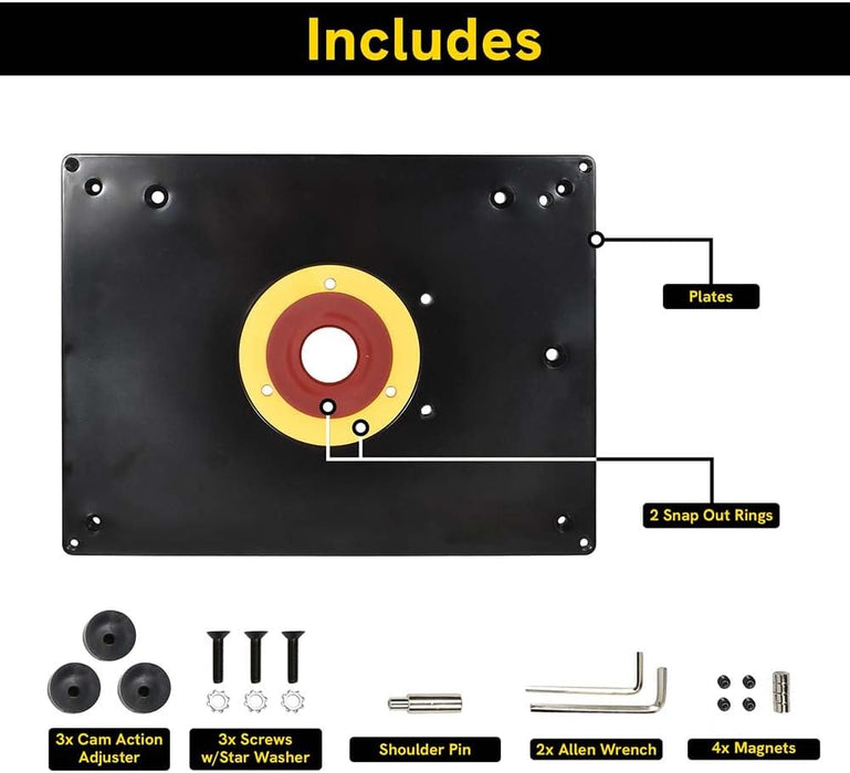 Big Horn 18101 9-Inch x 12-Inch Router Table Insert Plate with Guide Pin & Snap Rings