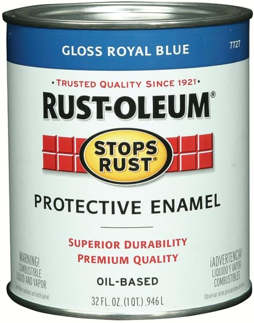 Rust-Oleum 7727502 Stops Rust Brush On Paint, Quart, Gloss Royal Blue, 12 Ounce (Pack of 2)