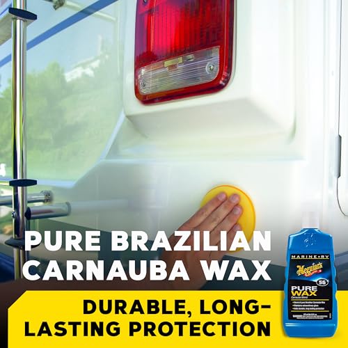 Meguiar's M5616 Marine/RV Pure Wax Carnauba Blend, Long-Lasting Liquid Wax for Protecting Gel Coat, Fiberglass, and Painted Marine/RV Finishes, 16 Oz Bottle
