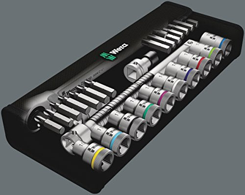 Wera 05004078001 8100 SC 8 Zyklop Metal Ratchet Set with Switch Lever, 1/2" Drive, Metric, 28 Pieces