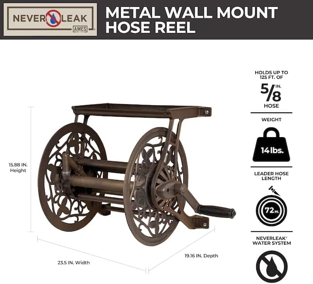 AMES | 2398110 | AMES 2398110 NeverLeak Decorative Wall Mount Hose Reel, Brown