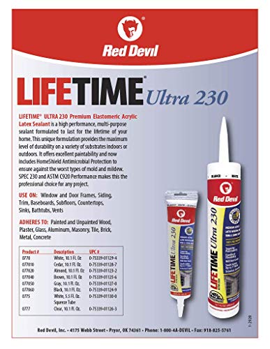 Red Devil 077050 Lifetime Ultra Premium Elastomeric Acrylic Latex Sealant, Gray, 10.1 oz, Pack of 12