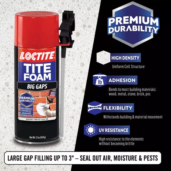 Loctite Tite Foam Big Gaps Spray Foam Sealant, 12 fl oz Can, Polyurethane Expanding Insulation (Pack of 12)