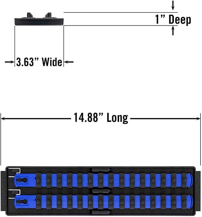 Ernst Manufacturing Socket Boss 2-Rail 1/4-Inch-Drive Socket Organizer, 13-Inch, for Toolbox drawer - Blue (8495) - Made in the USA 13-INCH 1/4" Blue
