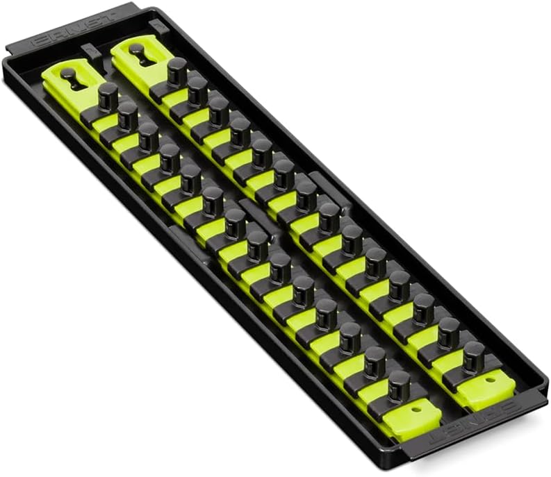 Ernst Manufacturing (8468HV) 13-Inch Socket Boss, Premium 2-Rail 3/8-Inch-Drive Socket Organizer Rails for Toolbox, High Visibility