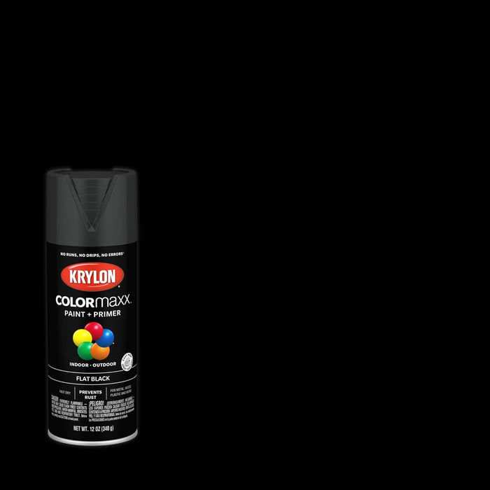 Krylon K05546007 COLORmaxx Spray Paint and Primer for Indoor/Outdoor Use, Flat Black, 12 Ounce (Pack of 1)