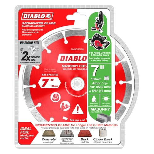 Diablo Diamond Segmented Masonry Cut-Off Blade for Concrete, Brick and Block - 7" Diameter, 2.4mm Kerf, 8450 Max RPM - DMADS0700